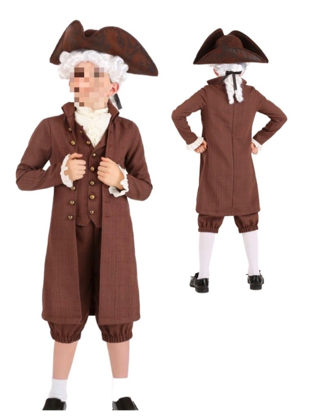 US President John Adams Costume Boy Colonial Cosplay Set Child Size 110 (4-5T)